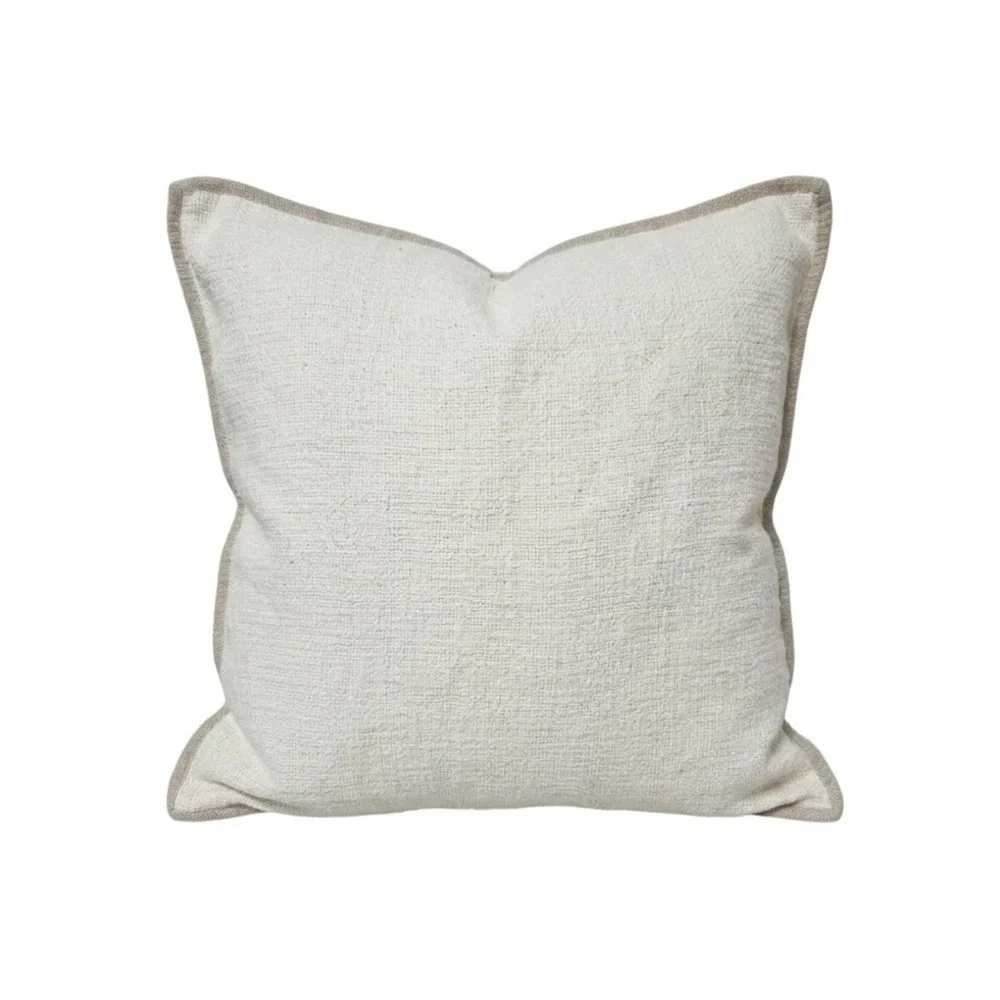 Pottery Barn Cream Textured Knit Pillow Cover Taupe Trim 18x18 Square Sham